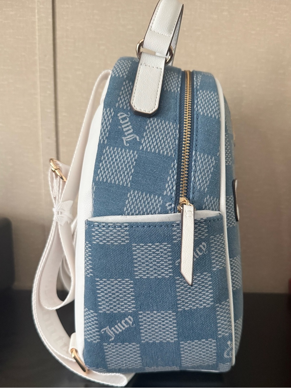 •Miss Independent• Juicy Couture Mini Backpack Blue Denim Checkered - Picture 5 of 6